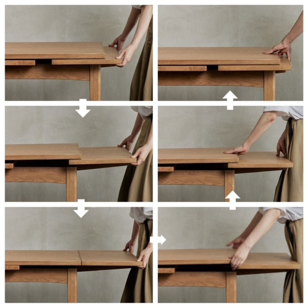 天板を引き出せる伸長式テーブル